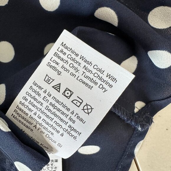 J Crew Polka Dot Blouse M Navy Blue White - Picture 8 of 9